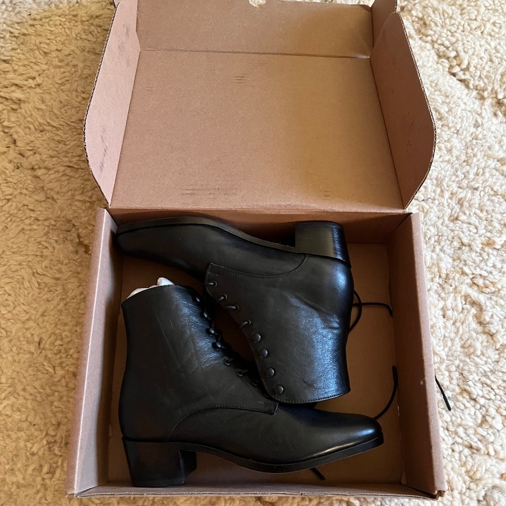 Christy Dawn Lace-up Leather Victorian  Black 10 Brand New $358